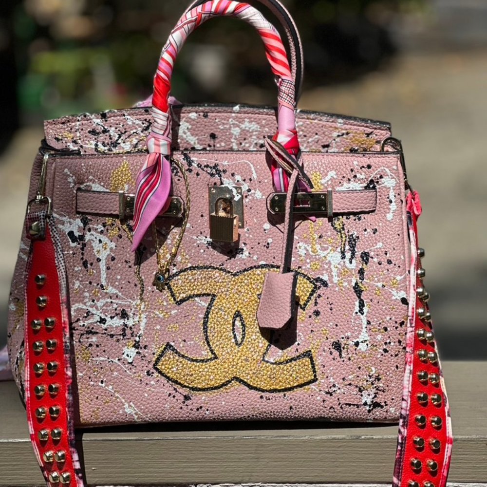 Hand Painted Anca Barbu Genuine Leather Hermes style bag
